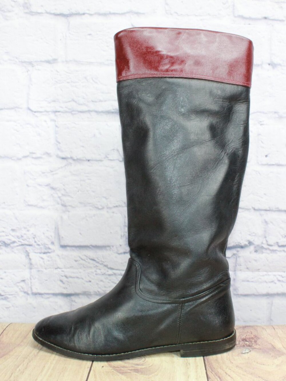 Vintage Deerskin Trading Post Black Leather Riding Boots Made in Spain Size 8